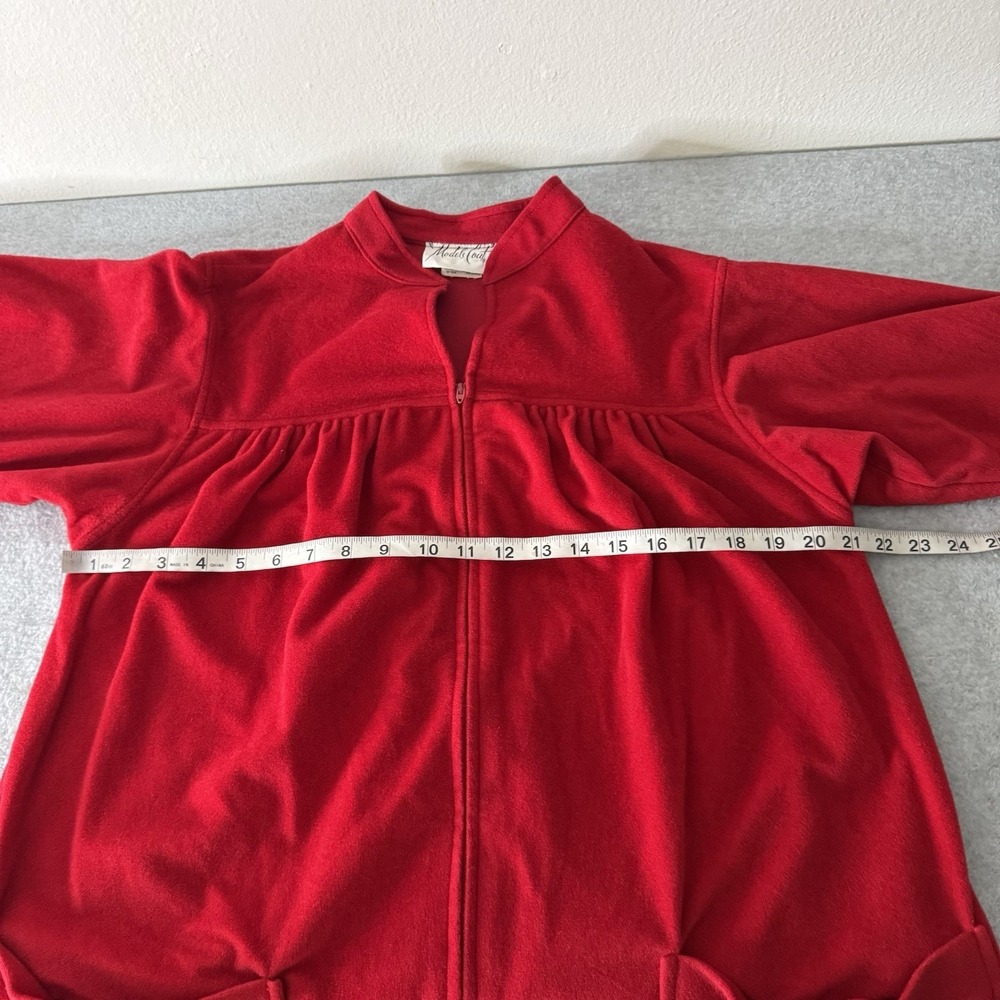 Vintage‎ Models Coat Red Flower Patch Pockets House Coat Zip Front Women's 14 - Picture 9 of 12